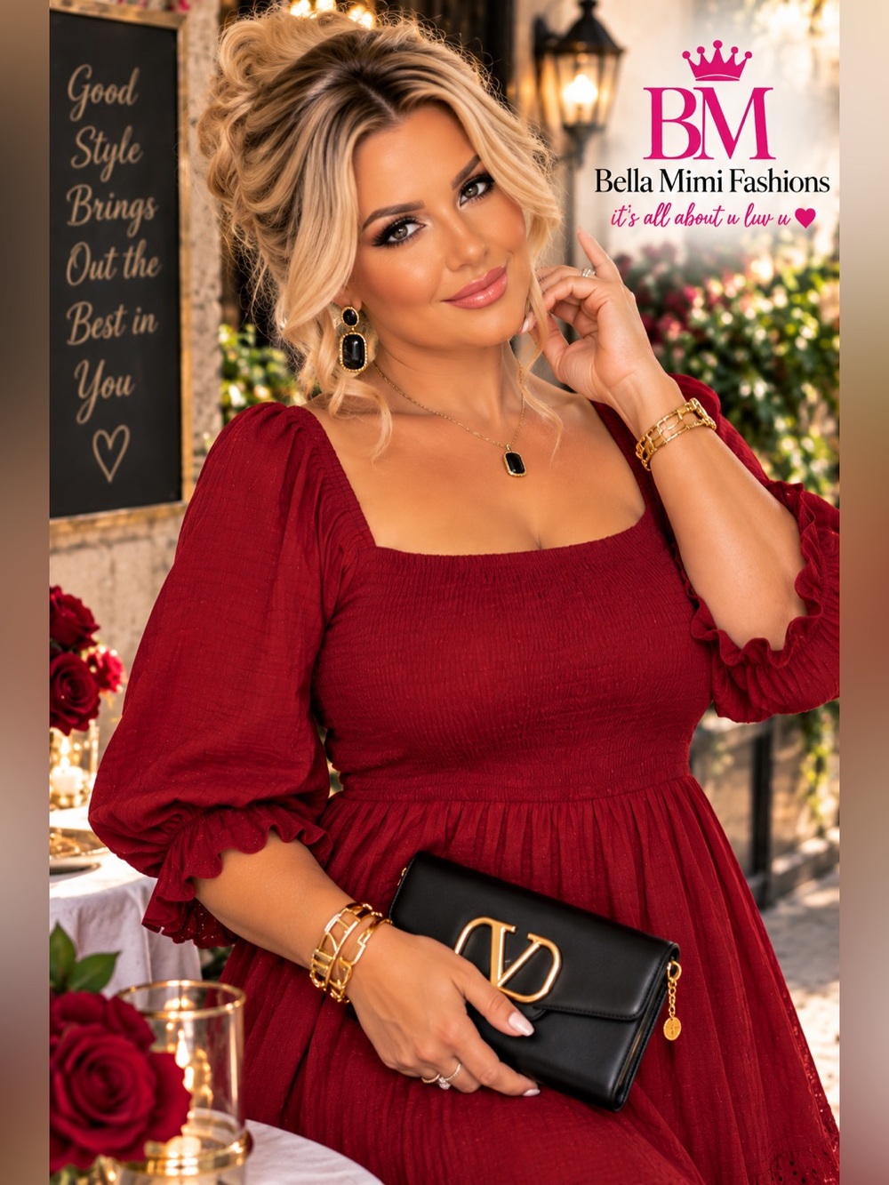🍷✨ Beautiful Wine Sangria Smocked Eyelet Square neck Dress — Size 1X ✨🍷 Hall BMB
